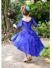 Off Shoulder Royal Blue Lace High Low Flower Girl Dress Off Shoulder Royal Blue Lace High Low Flower Girl Dress